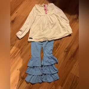 Matilda Jane Cream Top with Blue Ruffle Pants